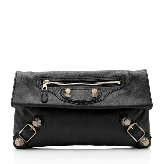 Luxury Balenciaga Leather Motocross Giant 12 Envelope Clutch (SHF-J9PWli)