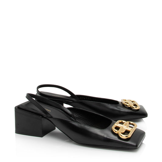 Luxury Balenciaga Leather Square Toe Slingback Pumps - Size 6 / 36 (SHF-ILGegn)