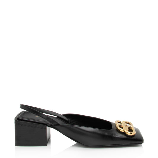 Luxury Balenciaga Leather Square Toe Slingback Pumps - Size 6 / 36 (SHF-ILGegn)