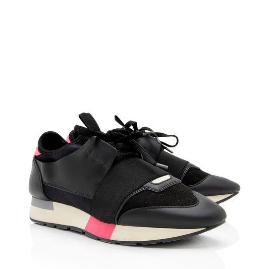 Luxury Balenciaga Leather Stretch Knit Race Runner Sneakers - Size 8 / 38 (SHF-oa1Nul)