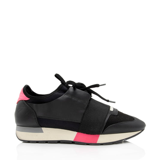 Luxury Balenciaga Leather Stretch Knit Race Runner Sneakers - Size 8 / 38 (SHF-oa1Nul)