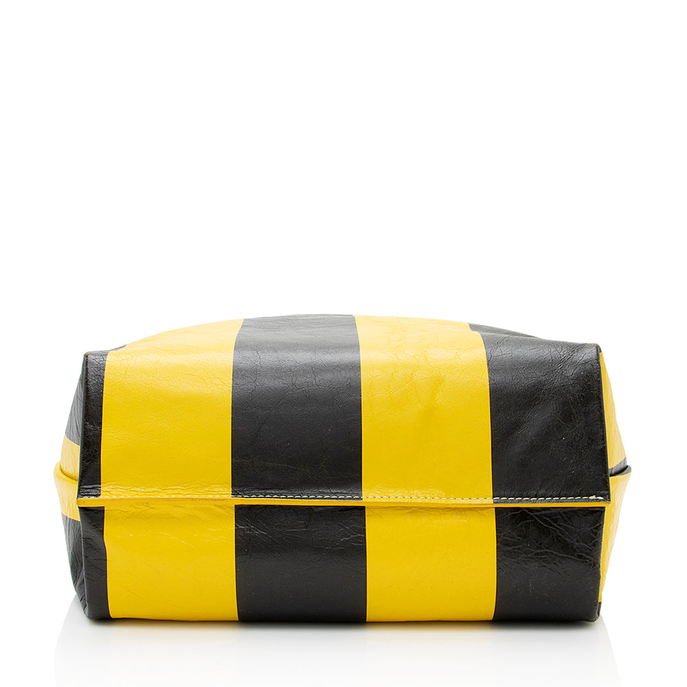 Luxury Balenciaga Leather Striped Supermarket Shopper Tote (SHF-18778)
