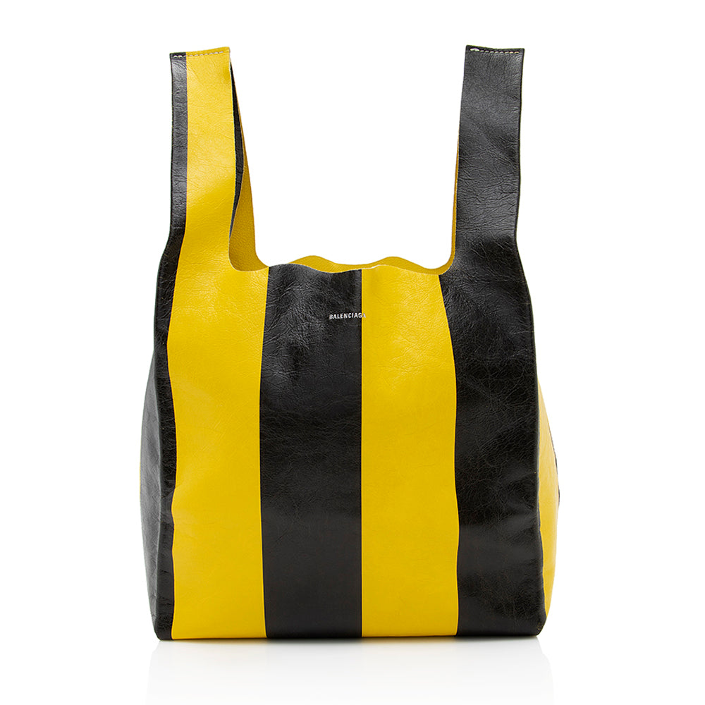 Luxury Balenciaga Leather Striped Supermarket Shopper Tote (SHF-18778)