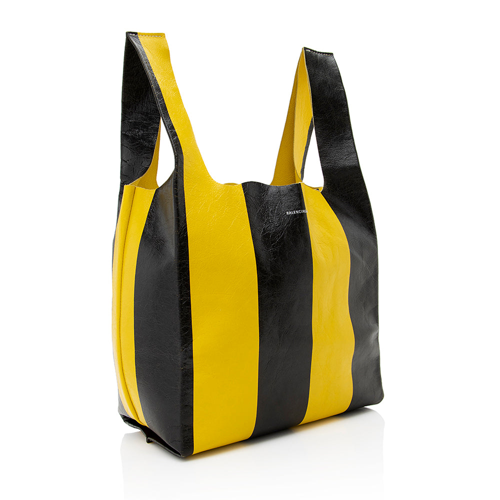 Luxury Balenciaga Leather Striped Supermarket Shopper Tote (SHF-18778)