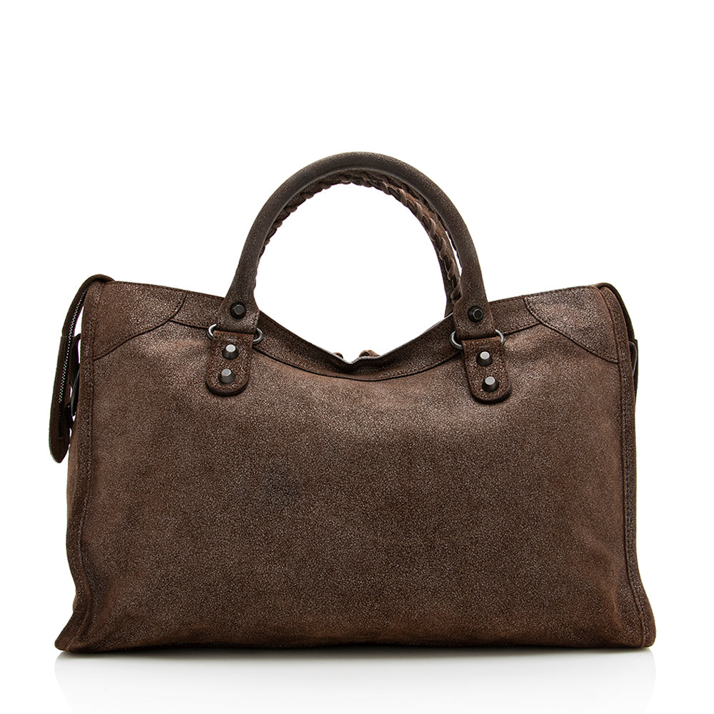 Luxury Balenciaga Limited Edition Metallic Calfskin Leather Anniversary City Satchel (SHF-19430)