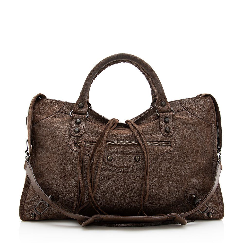 Luxury Balenciaga Limited Edition Metallic Calfskin Leather Anniversary City Satchel (SHF-19430)