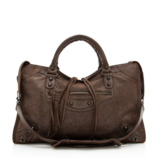 Luxury Balenciaga Limited Edition Metallic Calfskin Leather Anniversary City Satchel (SHF-19430)