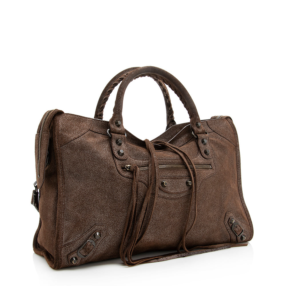 Luxury Balenciaga Limited Edition Metallic Calfskin Leather Anniversary City Satchel (SHF-19430)