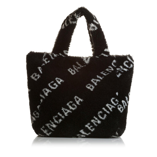 Luxury Balenciaga Logo Faux Fur Everyday XS Tote (SHG-35216)