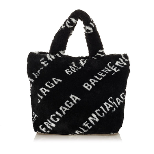 Luxury Balenciaga Logo Faux Fur Everyday XS Tote (SHG-UoEl2c)