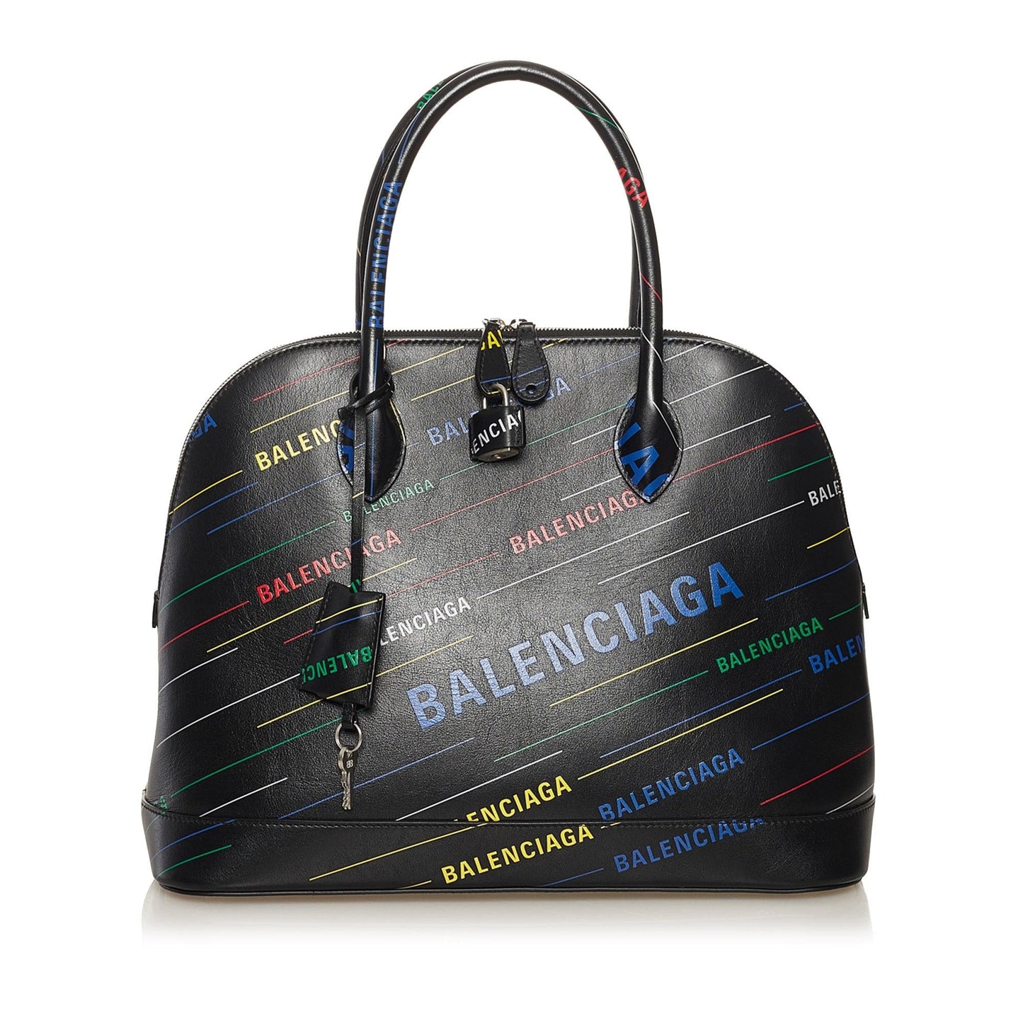 Luxury Balenciaga Logo Ville M Top Handle Leather Satchel (SHG-35706)