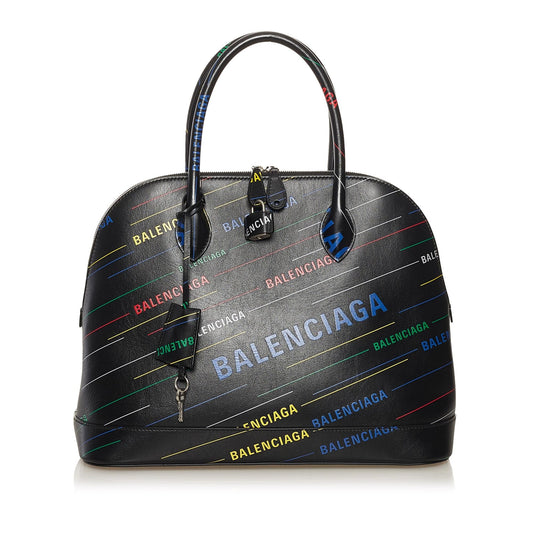 Luxury Balenciaga Logo Ville M Top Handle Leather Satchel (SHG-35706)