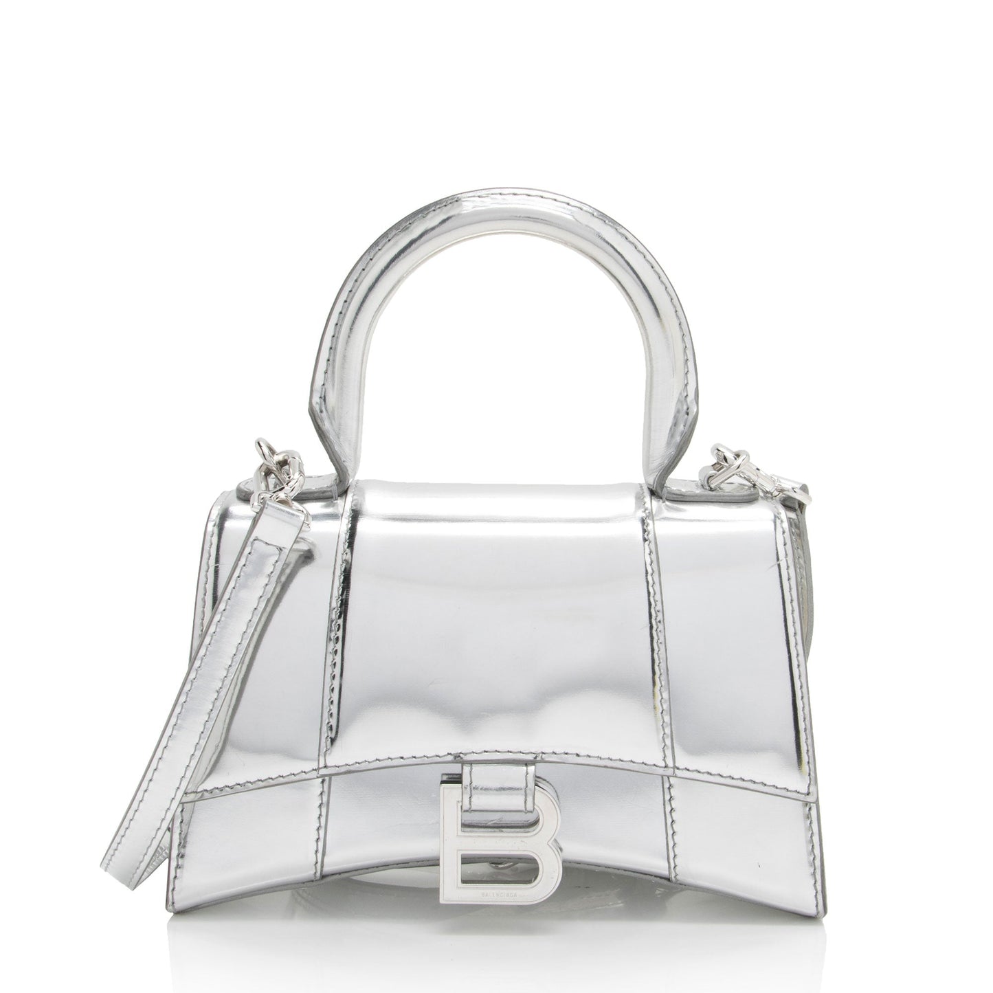 Luxury Balenciaga Metallic Calfskin Hourglass XS Top Handle (SHF-jIgLTj)