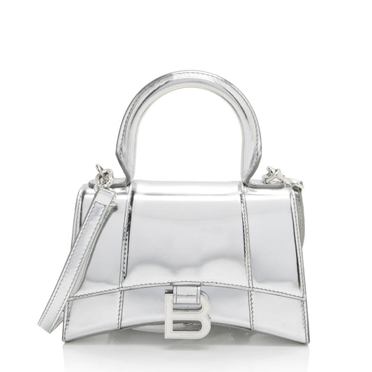 Luxury Balenciaga Metallic Calfskin Hourglass XS Top Handle (SHF-jIgLTj)