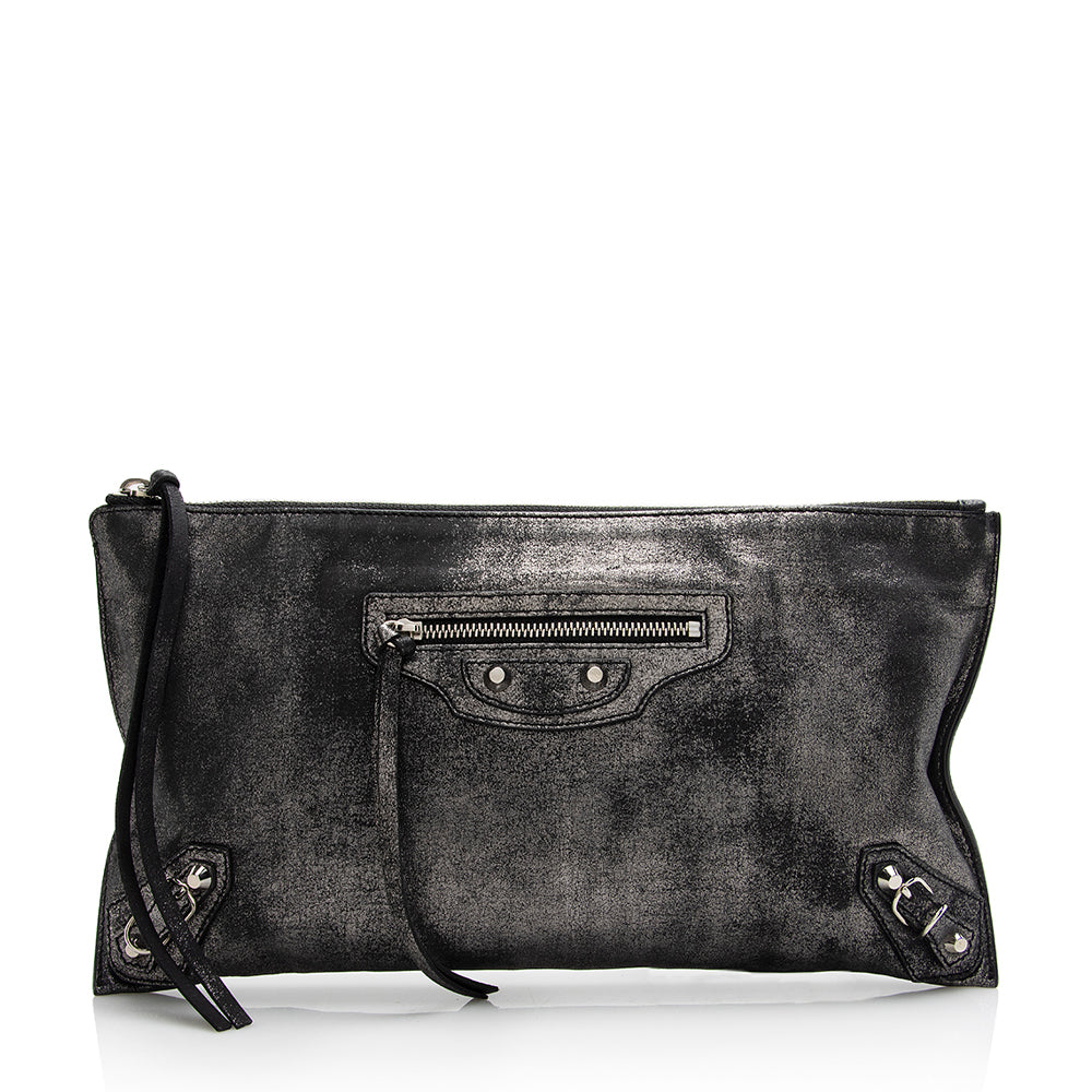 Luxury Balenciaga Metallic Calfskin Milky Way Papier Clutch (SHF-21705)