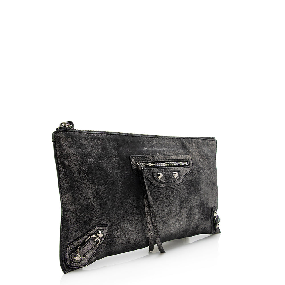 Luxury Balenciaga Metallic Calfskin Milky Way Papier Clutch (SHF-21705)