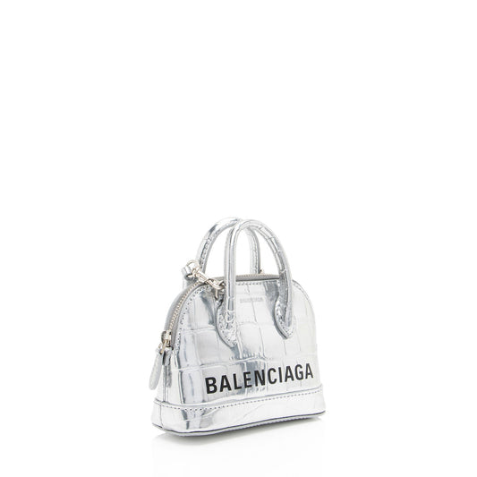 Luxury Balenciaga Metallic Croc Embossed Ville Mini Top Handle (SHF-Ayu5RO)