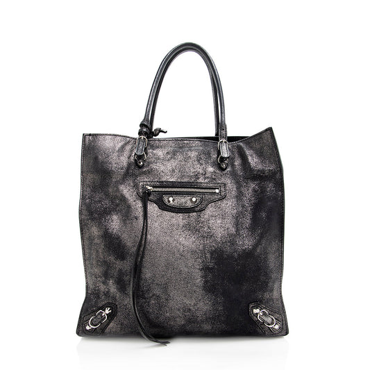 Luxury Balenciaga Metallic Veau Leather Papier A4 Tote (SHF-18804)