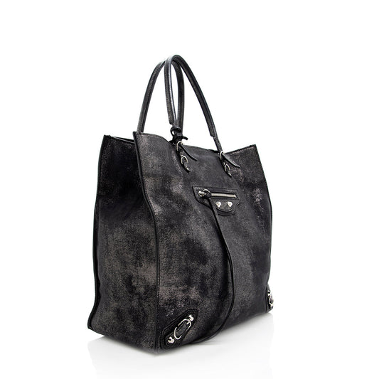 Luxury Balenciaga Metallic Veau Leather Papier A4 Tote (SHF-18804)