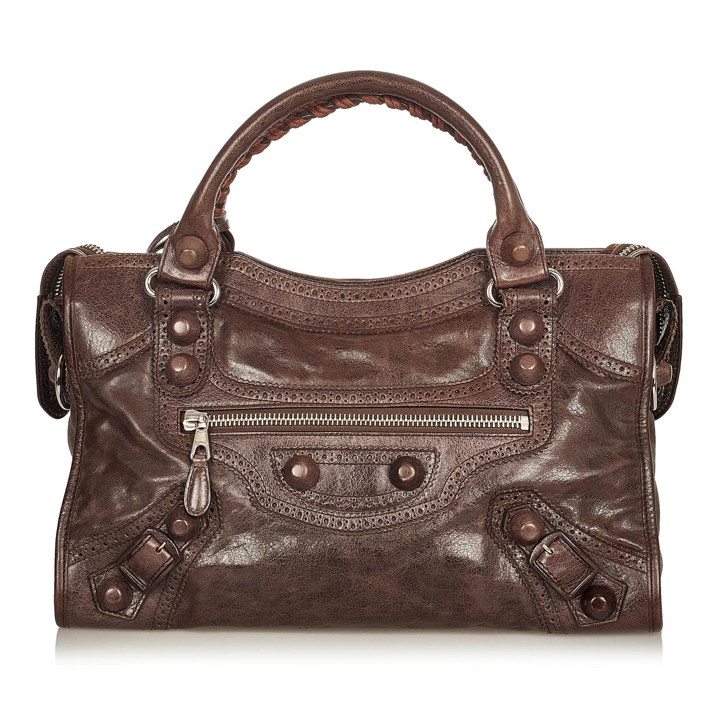 Luxury Balenciaga Motocross City Giant Brogues Leather Satchel (SHG-25652)