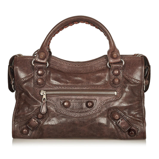 Luxury Balenciaga Motocross City Giant Brogues Leather Satchel (SHG-25652)