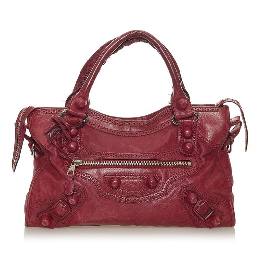 Luxury Balenciaga Motocross City Giant Brogues Leather Satchel (SHG-27961)