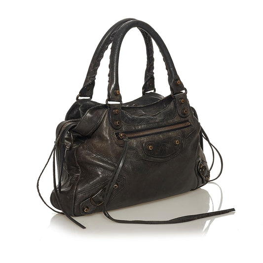 Luxury Balenciaga Motocross Classic City Lambskin Leather Satchel (SHG-28897)