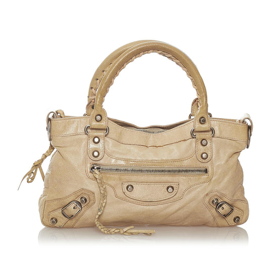 Luxury Balenciaga Motocross Classic First Lambskin Leather Satchel (SHG-34047)