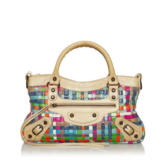 Luxury Balenciaga Motocross Classic First Woven Leather Satchel (SHG-29054)