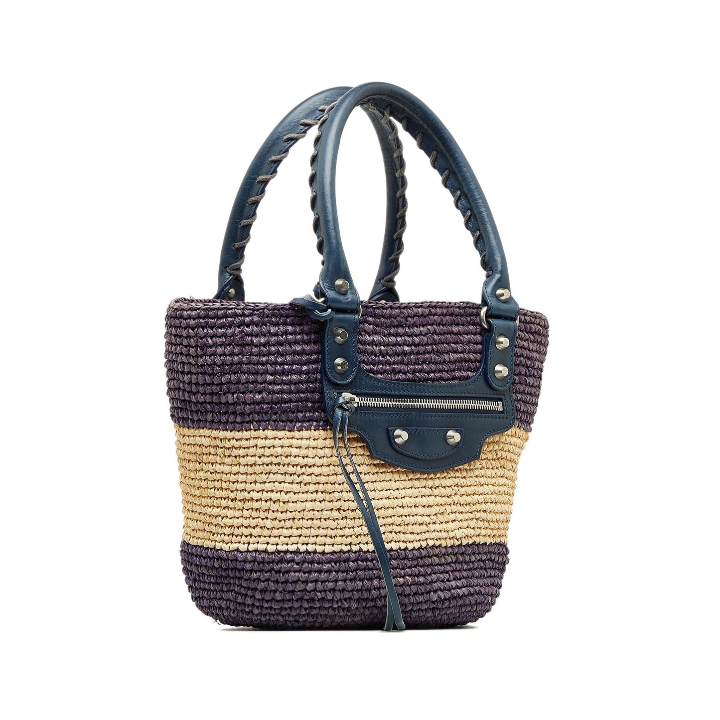 Luxury Balenciaga Motocross Classic Raffia Panier Handbag (SHG-AcdCnl)