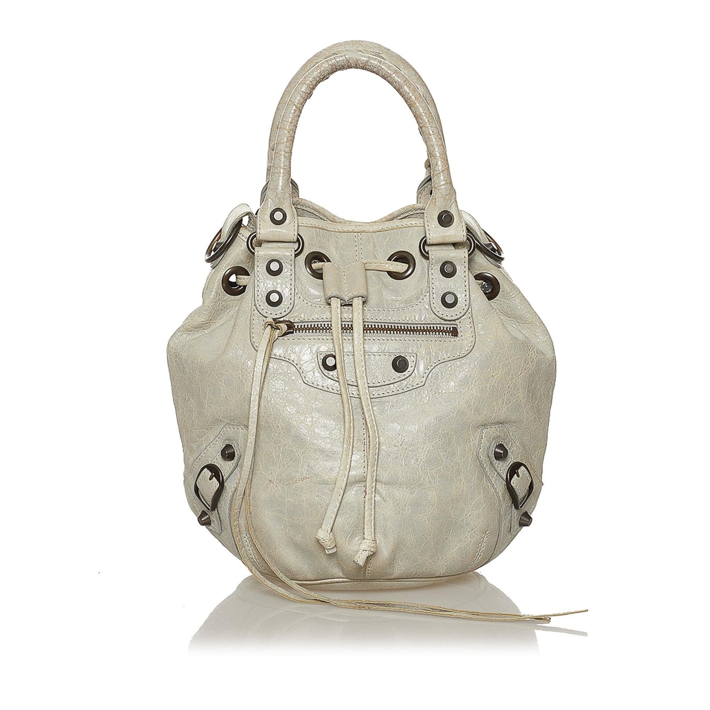 Luxury Balenciaga Motocross Pom Pom Leather Satchel (SHG-28569)