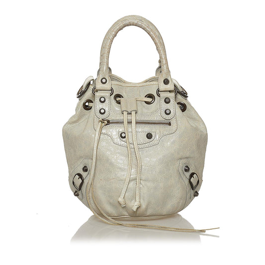 Luxury Balenciaga Motocross Pom Pom Leather Satchel (SHG-28569)