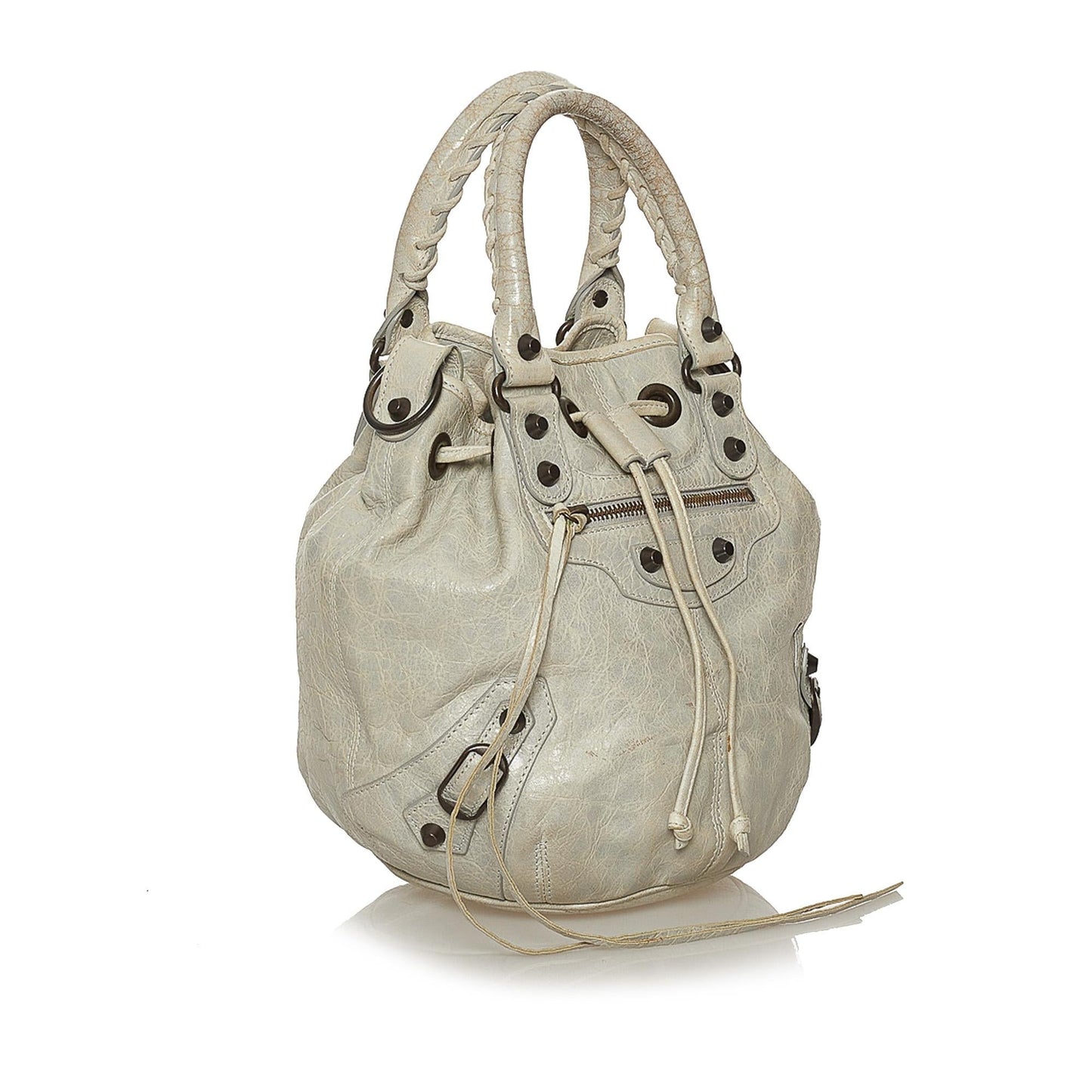 Luxury Balenciaga Motocross Pom Pom Leather Satchel (SHG-28569)