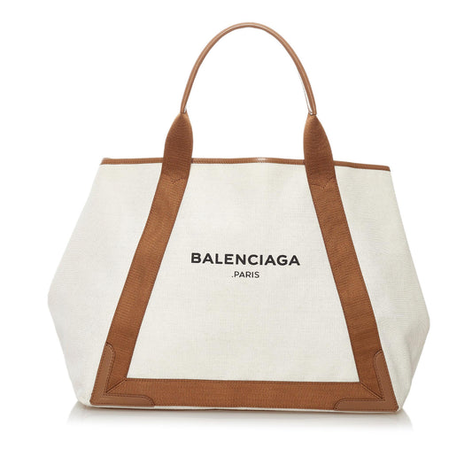 Luxury Balenciaga Navy Cabas Canvas Tote Bag (SHG-32636)