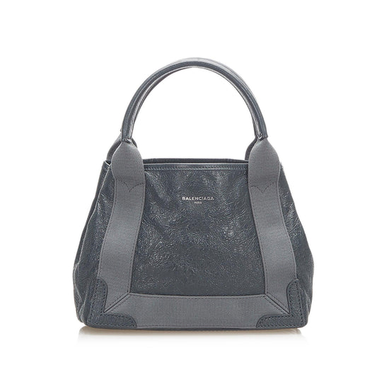 Luxury Balenciaga Navy Cabas XS Leather Satchel (SHG-24885)