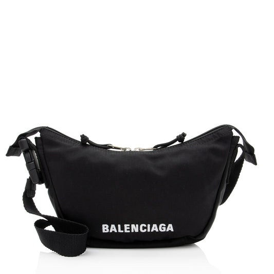 Luxury Balenciaga Recycled Nylon Logo Wheel Shoulder Bag (SHF-YKqW3c)