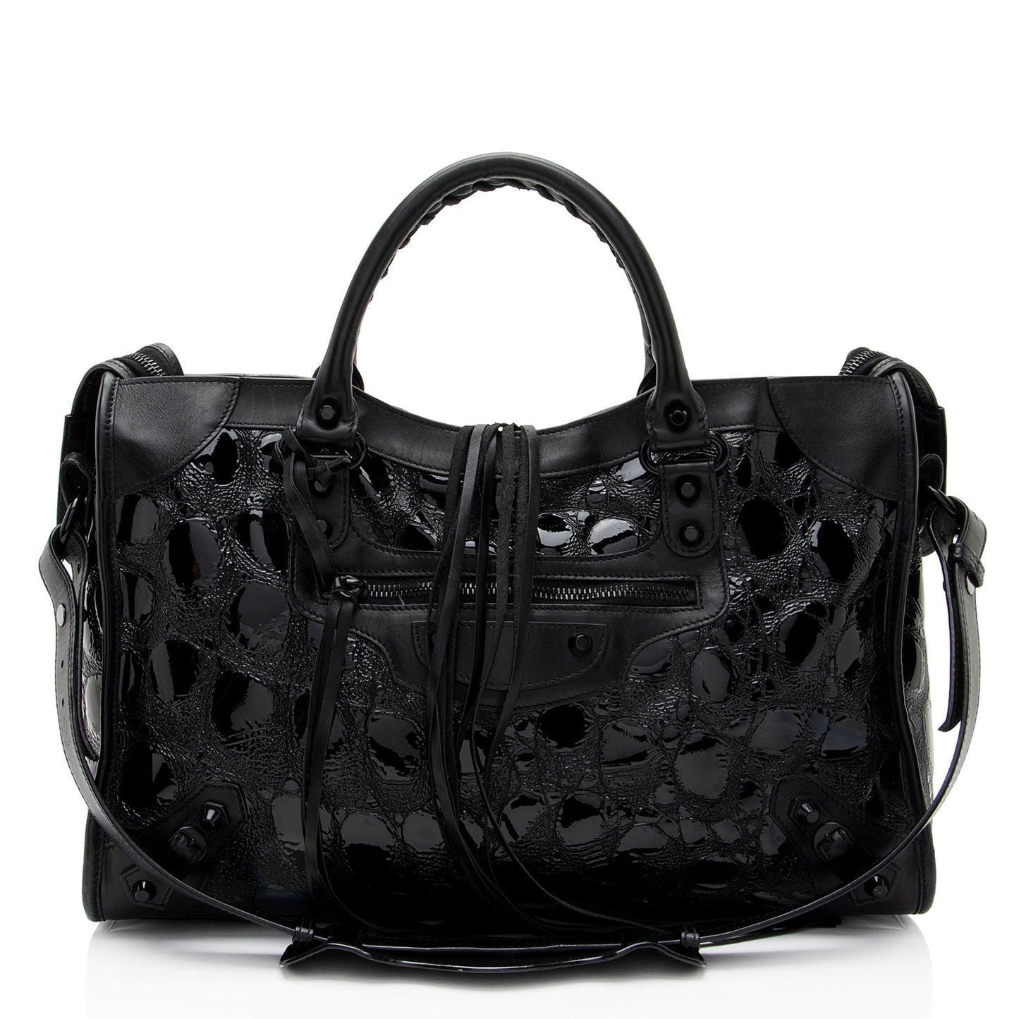 Luxury Balenciaga Patent Embossed Leather Classic City Satchel (SHF-RmwiHx)