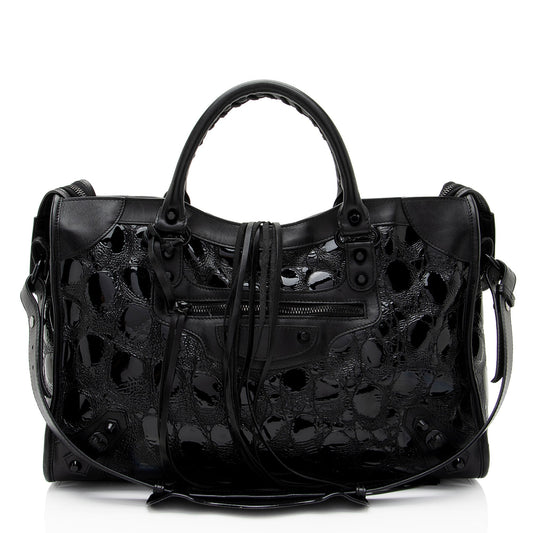 Luxury Balenciaga Patent Embossed Leather Classic City Satchel (SHF-RmwiHx)