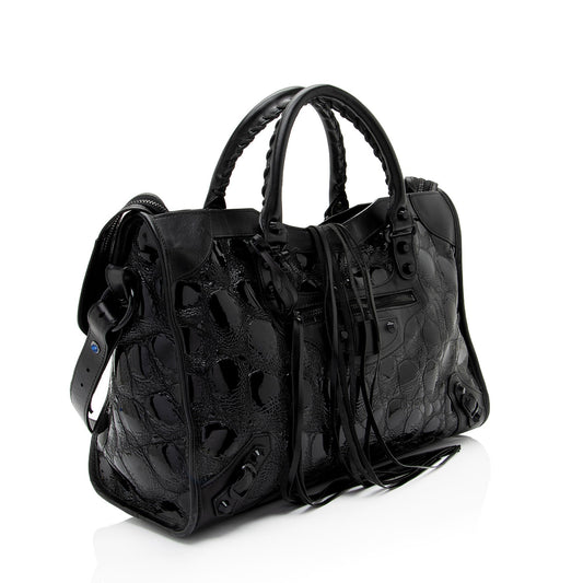 Luxury Balenciaga Patent Embossed Leather Classic City Satchel (SHF-RmwiHx)