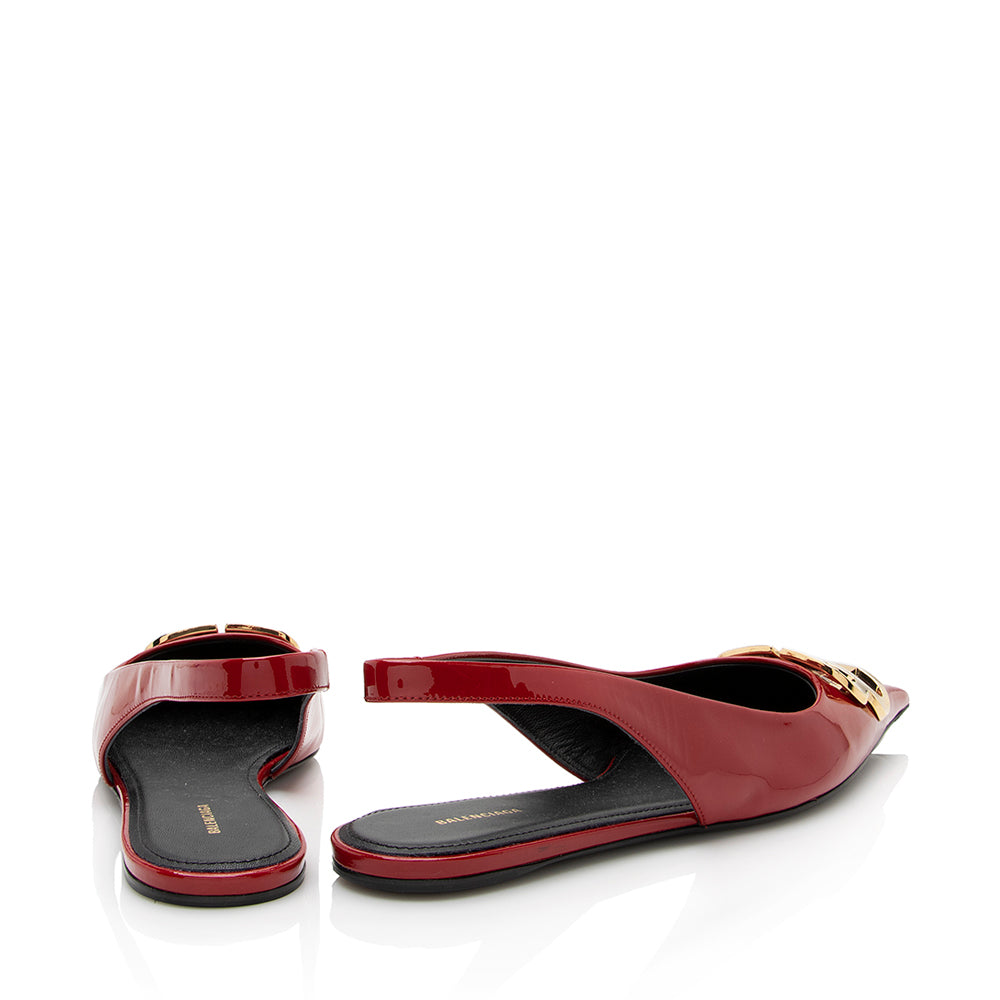 Luxury Balenciaga Patent Leather BB Knife Slingback Flats - Size 7 / 37 (SHF-22027)