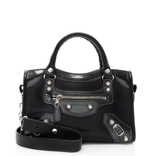 Luxury Balenciaga Patent Matte Calfskin Metal Edge City Mini Satchel - FINAL SALE (SHF-17574)