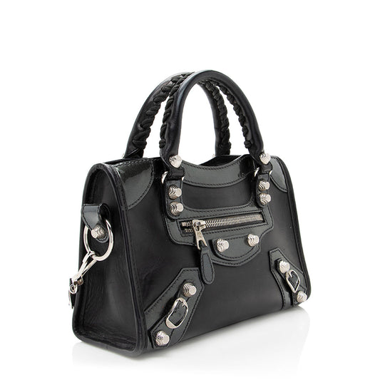 Luxury Balenciaga Patent Matte Calfskin Metal Edge City Mini Satchel - FINAL SALE (SHF-17574)