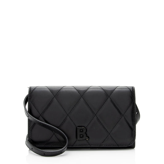 Luxury Balenciaga Quilted Calfskin B Phone Holder Crossbody (SHF-wF8OTg)