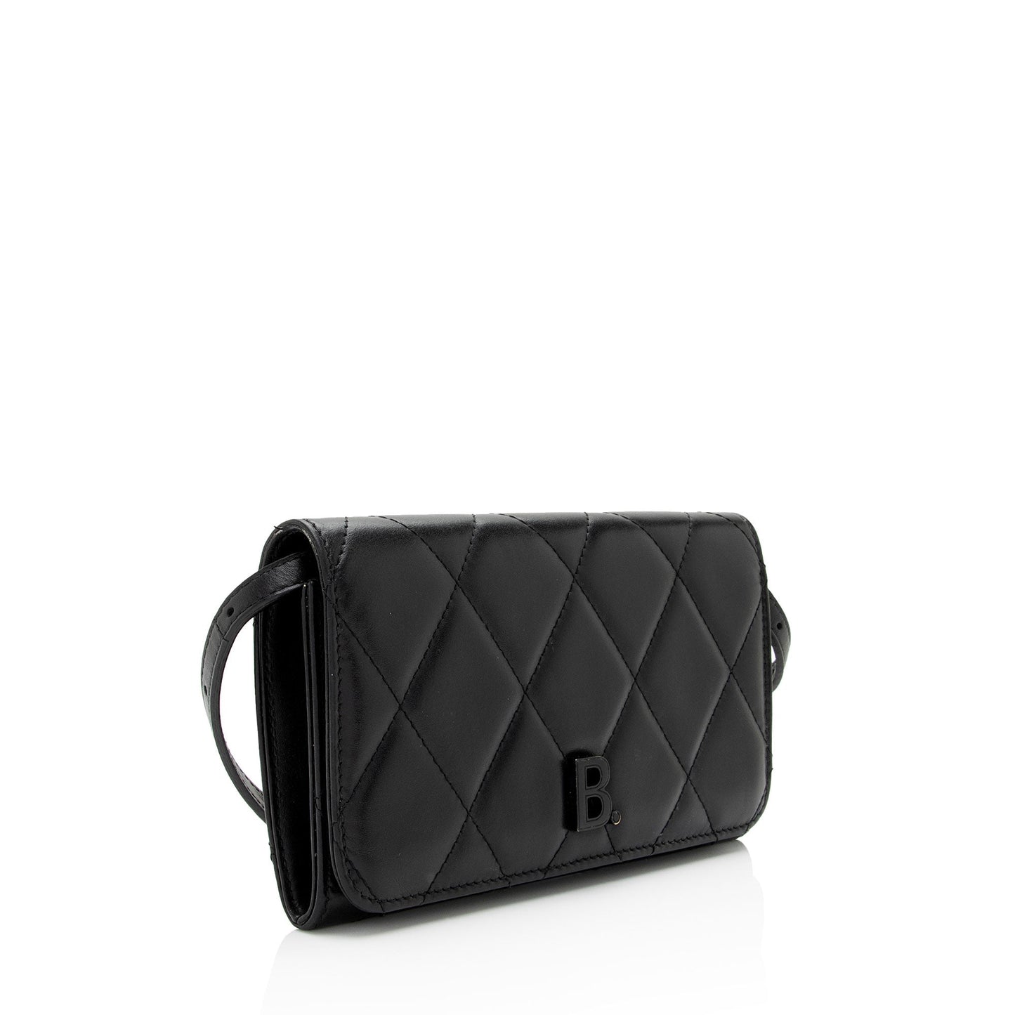 Luxury Balenciaga Quilted Calfskin B Phone Holder Crossbody (SHF-wF8OTg)