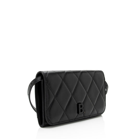 Luxury Balenciaga Quilted Calfskin B Phone Holder Crossbody (SHF-wF8OTg)