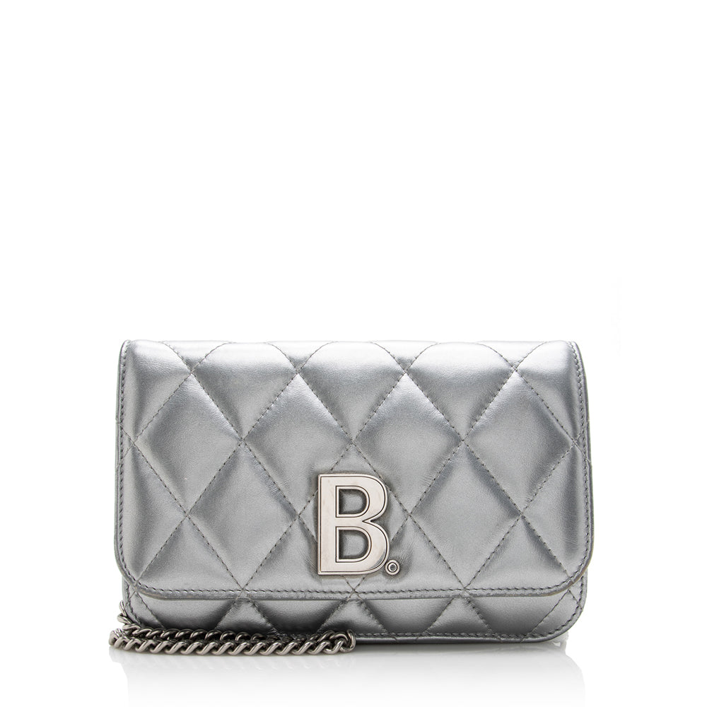 Luxury Balenciaga Quilted Metallic Leather B Dot Shoulder Bag (SHF-16927)