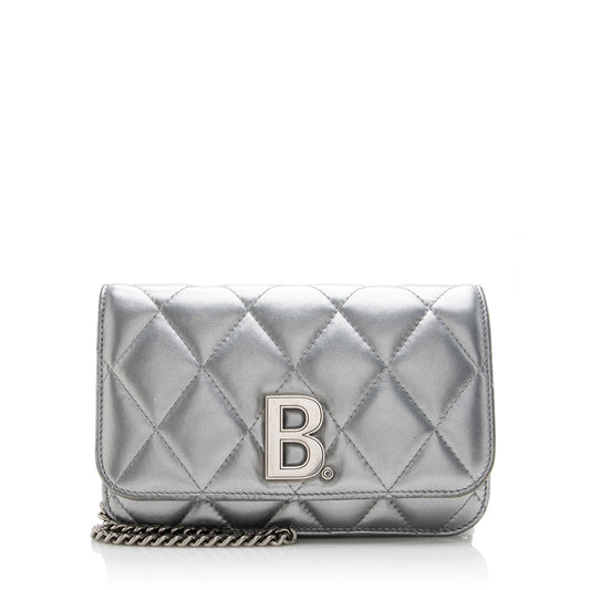 Luxury Balenciaga Quilted Metallic Leather B Dot Shoulder Bag (SHF-16927)