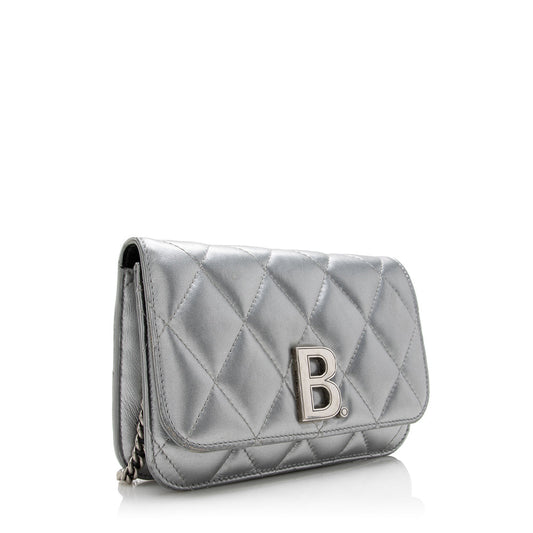 Luxury Balenciaga Quilted Metallic Leather B Dot Shoulder Bag (SHF-16927)
