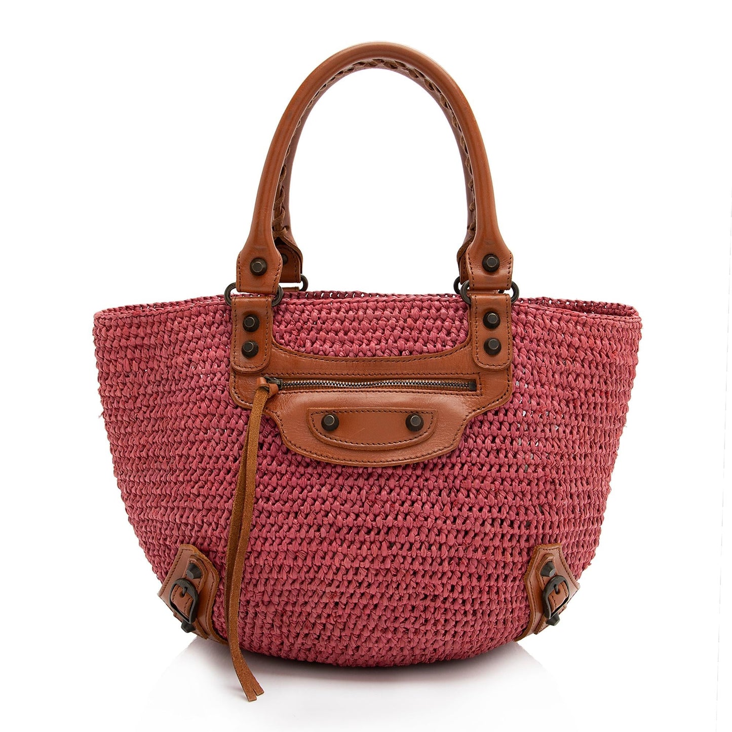 Luxury Balenciaga Raffia Motocross Classic Panier Small Tote (SHF-23349)