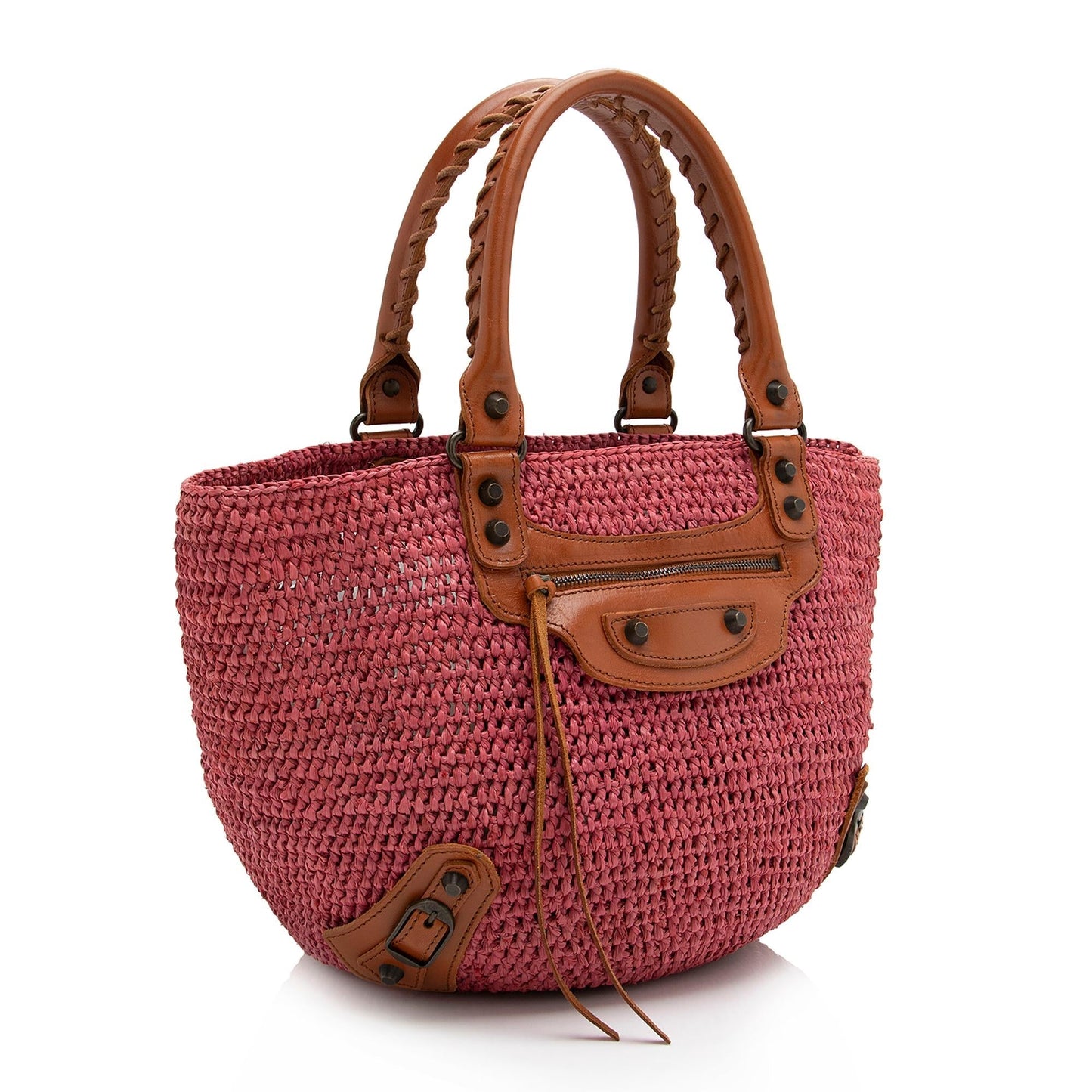 Luxury Balenciaga Raffia Motocross Classic Panier Small Tote (SHF-23349)